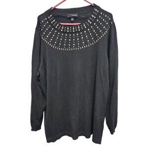 Lane Bryant Womens Sweater Size 18/20 Black Embellished Crew Neck Pullover Glam